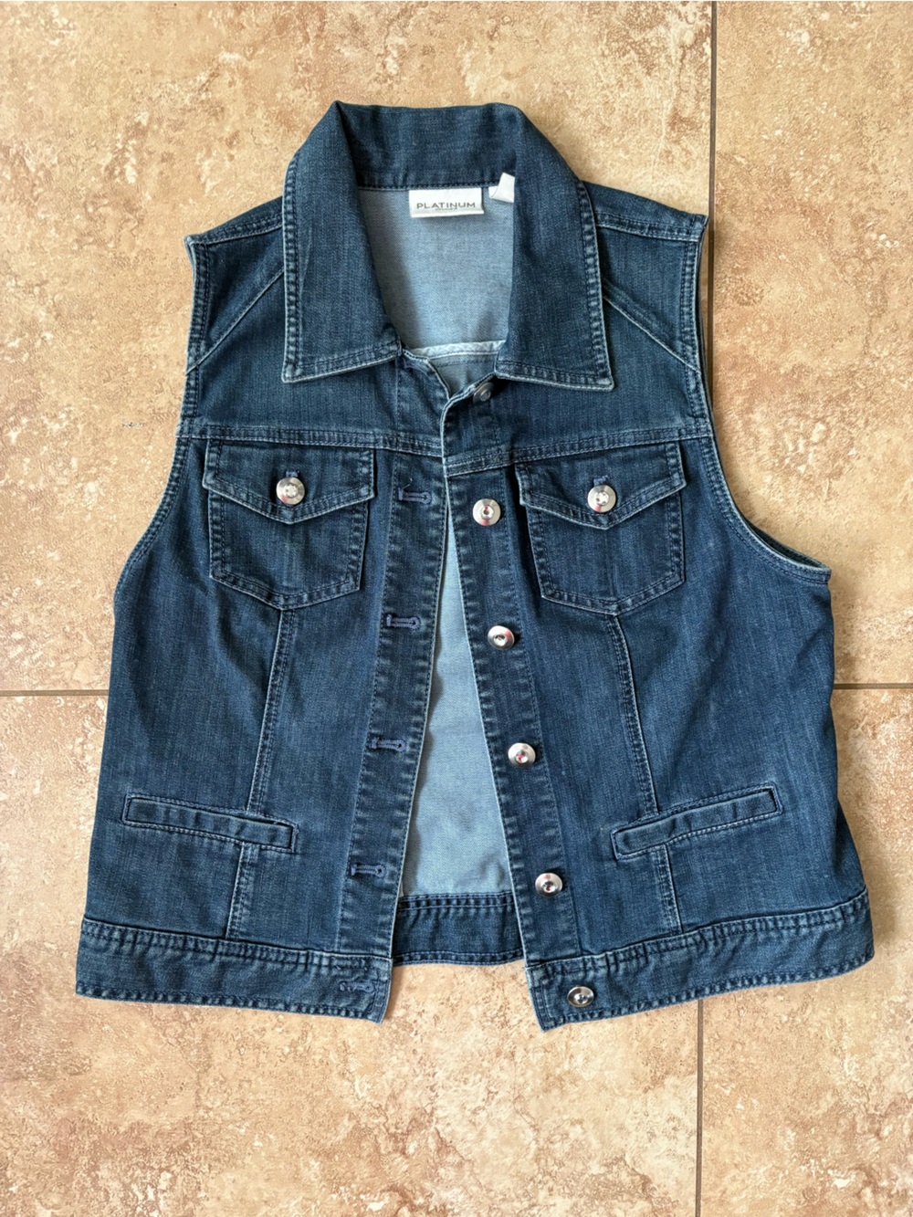 Chico's Platinum Dark Blue Denim Vest Size 0 Brand New